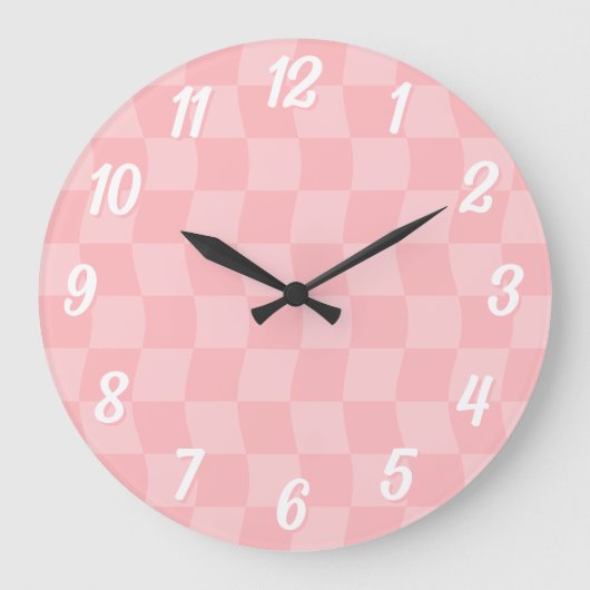 Girly Pastel Pink Wavy Checkerboard Grote Klok (Voorkant)