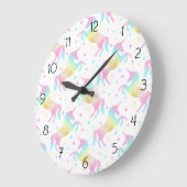 Girly Pastel Rainbow Unicorn Pattern Grote Klok (Hoek)