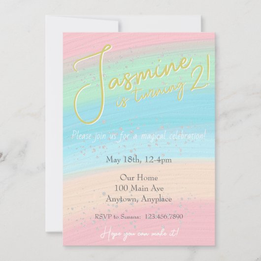 Girly Pastel Rainbow Verjaardag Uitnodiging (Voorkant)