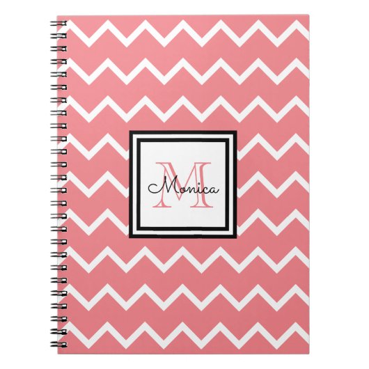 Girly Pastel Red Name Monogram Chevron Notitieboek (Voorkant)