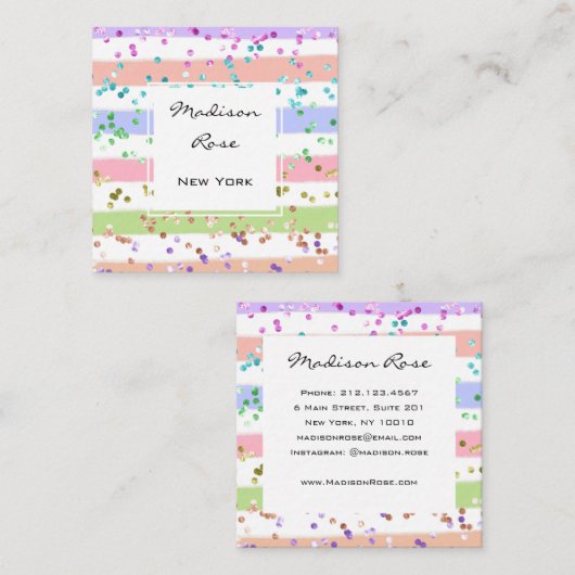 Girly Pastel Regenboog Eenhoorn Snoep Roze en Wit Vierkante Visitekaartje (Voorkant / Achterkant)