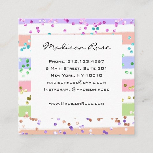 Girly Pastel Regenboog Eenhoorn Snoep Roze en Wit Vierkante Visitekaartje (Achterkant)