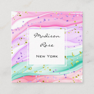 Girly Pastel Regenboog Eenhoorn Snoep Roze Lila Go Vierkante Visitekaartje