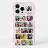 Girly Pastel Roze 16 Foto Collage & Monogram iPhone Hoesje (Achterkant)