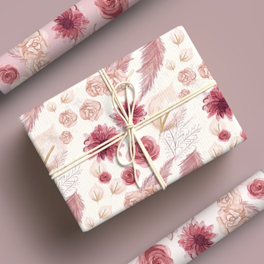 Girly Pastel Roze Bloemen Rozen & Wildflower Inpakpapier Vel