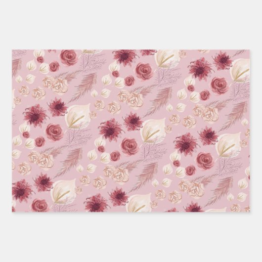 Girly Pastel Roze Bloemen Rozen & Wildflower Inpakpapier Vel (Voorkant 3)