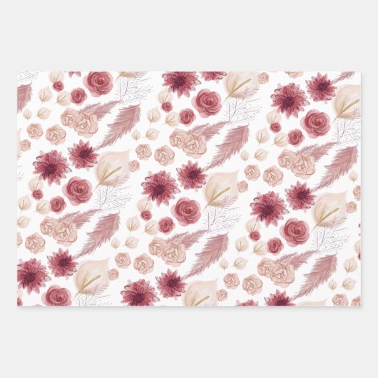 Girly Pastel Roze Bloemen Rozen & Wildflower Inpakpapier Vel (Voorkant)