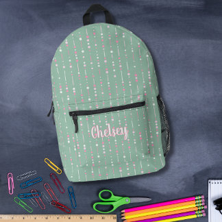 Girly Pastel Roze en Groene Monogram Naam Bedrukte Rugzak
