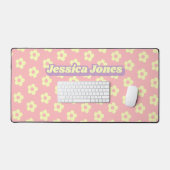 Girly Pastel Roze Geel Schattige Daisy Groovy Naam Bureaumat (Keyboard & Muis)