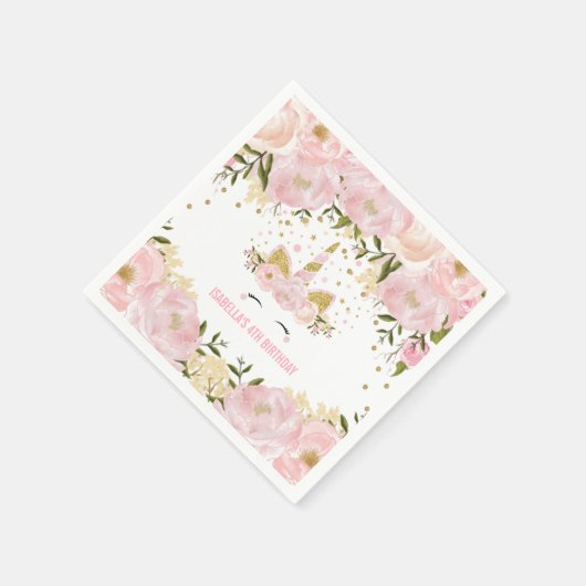 Girly Pastel Roze Goud Bloemen Verjaardagsfeest Servet (Hoek)