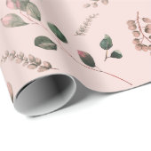 Girly Pastel Roze & Groen Eucalyptus Waterverf Cadeaupapier (Rol Hoek)