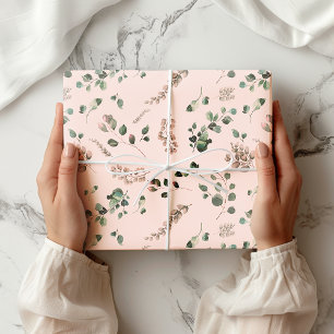 Girly Pastel Roze & Groen Eucalyptus Waterverf Cadeaupapier