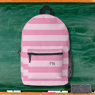 Girly Pastel Roze Strepen Monogram Initialen Bedrukte Rugzak
