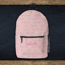 Girly pastel roze strepen monogram naam bedrukte rugzak
