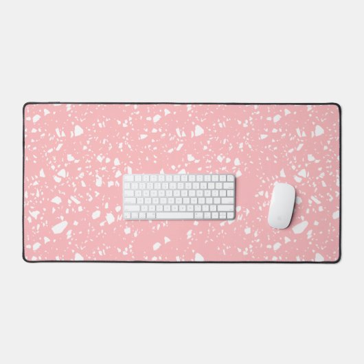 Girly Pastel Roze Wit Abstract Terrazzo Patroon Bureaumat (Keyboard & Muis)