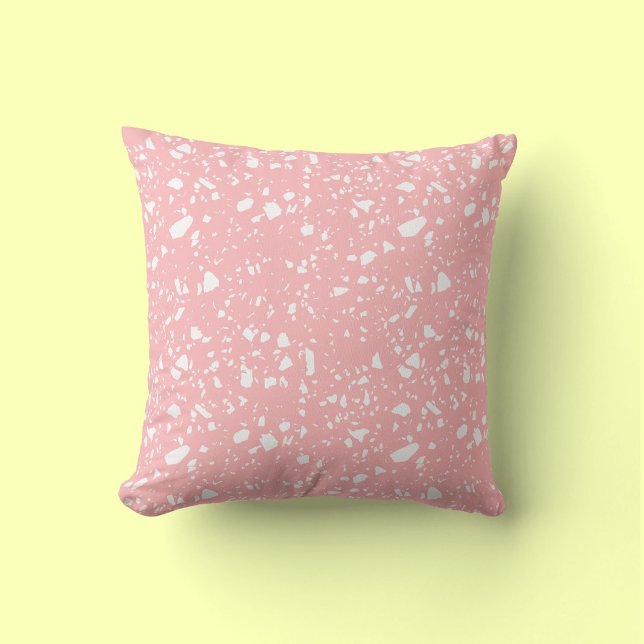 Girly Pastel Roze Wit Abstract Terrazzo Patroon Kussen (Creator heeft geüpload)