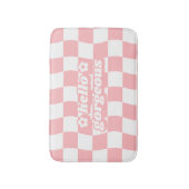 Girly Pastel Roze Wit Checkerboard Slogan Badmat (Voorkant Verticaal)