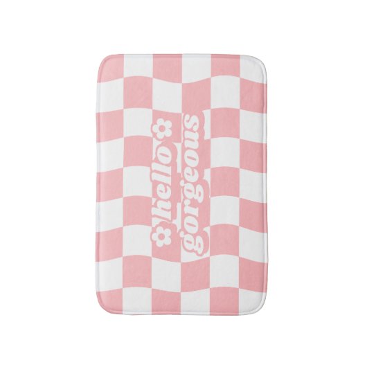 Girly Pastel Roze Wit Checkerboard Slogan Badmat (Voorkant Verticaal)