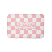 Girly Pastel Roze Wit Checkerboard Slogan Badmat (Voorkant)