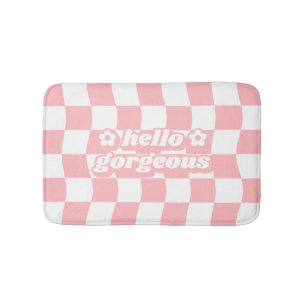 Girly Pastel Roze Wit Checkerboard Slogan Badmat