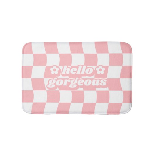 Girly Pastel Roze Wit Checkerboard Slogan Badmat (Voorkant)