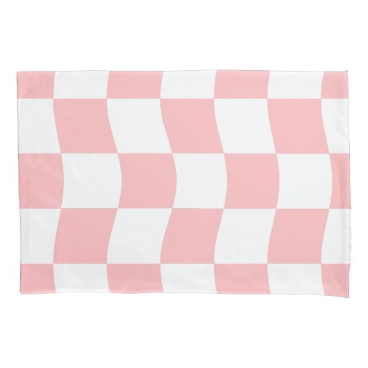 Girly Pastel Roze Wit Wavy Checker Kussensloop (Voorkant-Links)