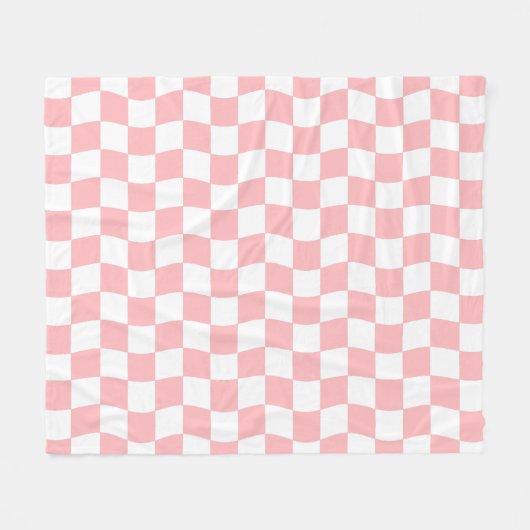 Girly Pastel Roze Wit Wavy Checker patroon Fleece Deken (Voorkant (Horizontaal))
