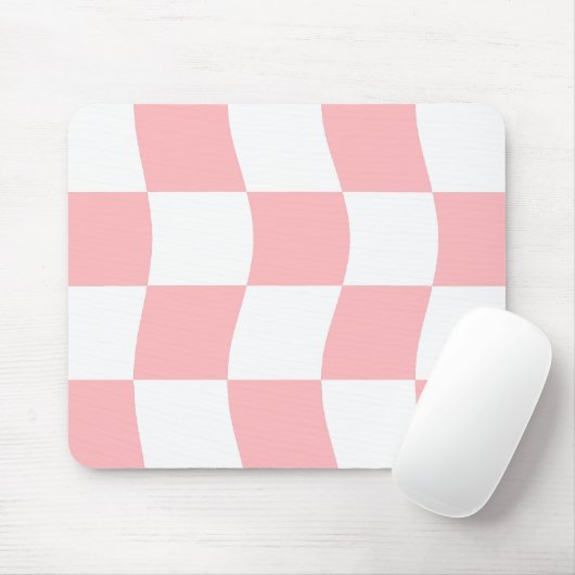 Girly Pastel Roze Wit Wavy Checkerboard Patroon Muismat (Met muis)