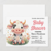 Girly Pastel Schattigee Koe Baby shower Kaart (Voorkant / Achterkant)