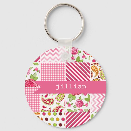 Girly Patchwork persoonlijke Sleutelhanger (Voorkant)