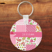 Girly Patchwork persoonlijke Sleutelhanger (Voorkant)