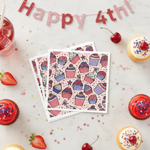 Girly Patriottisch Rood Wit en Blauw Cupcake Party Servet