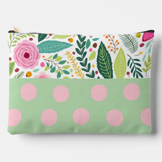 Girly patroon Groen en roze stippen en bloem Etui (Voorkant)
