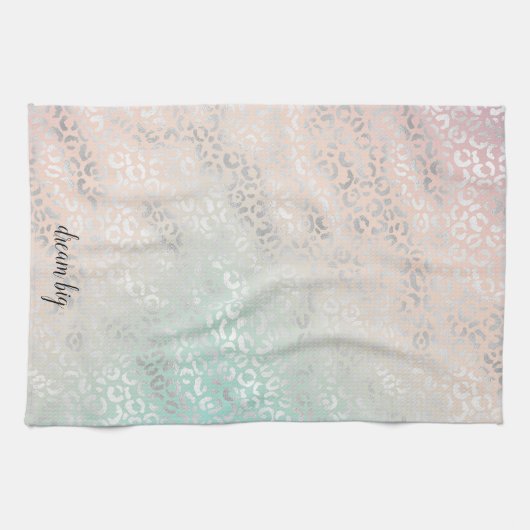 Girly Peach Aqua Tie Dye Silver Leopard Print Theedoek (Horizontaal)