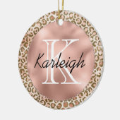 Girly Peach Brown Leopard Print Monogram Keramisch Ornament (Links)