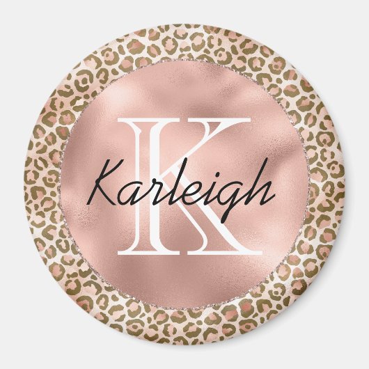Girly Peach Brown Leopard Print Monogram Magneet (Voorkant)