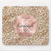 Girly Peach Brown Leopard Print Monogram Muismat (Voorkant)