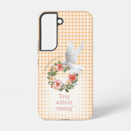 Girly Peach Check Rose Wreath White Dove Faith Samsung Galaxy Hoesje