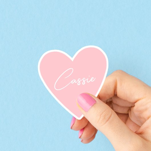 Girly Peach Gekleurde Hart Sticker met Naam