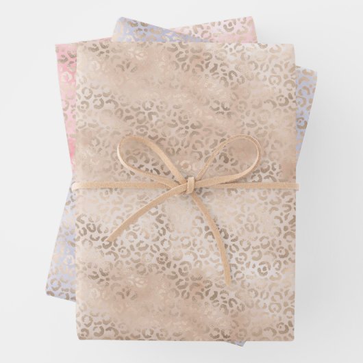 Girly Peach Glam Gold Leopard Print Waterverf Inpakpapier Vel (In situ)