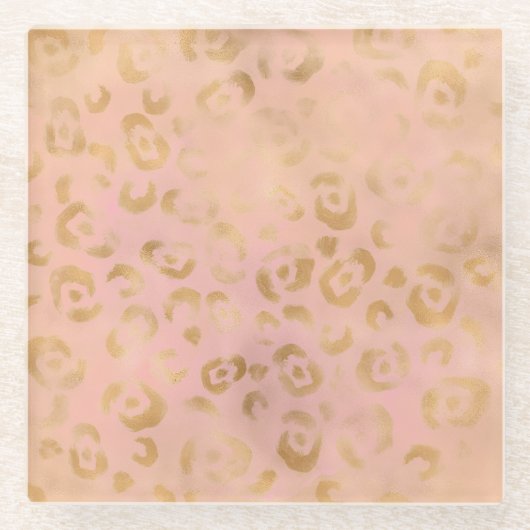 Girly Peach Gold Leopard Glazen Onderzetter (Voorkant)