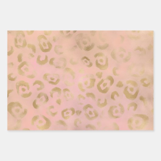 Girly Peach Gold Leopard Glitter Inpakpapier Vel (Voorkant 3)
