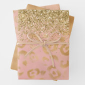 Girly Peach Gold Leopard Glitter Inpakpapier Vel (In situ)