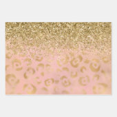 Girly Peach Gold Leopard Glitter Inpakpapier Vel (Voorkant)