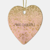 Girly Peach Gold Leopard Glitter Keramisch Ornament (Links)