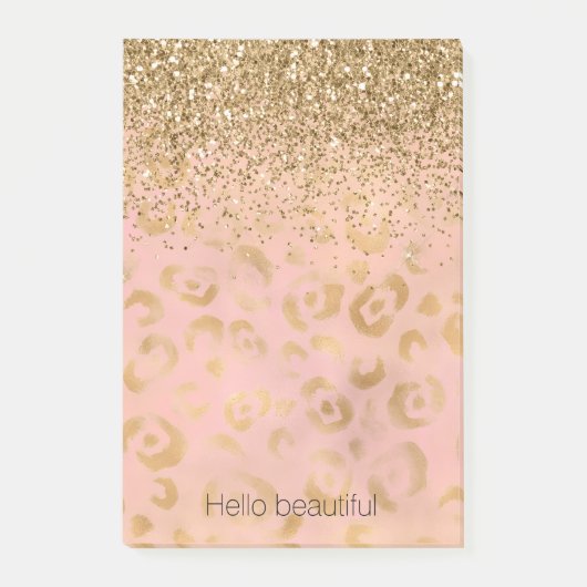Girly Peach Gold Leopard Glitter Post-it® Notes (Voorkant)