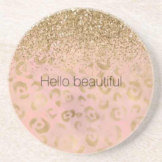 Girly Peach Gold Leopard Glitter Zandsteen Onderzetter (Voorkant)