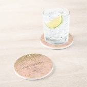 Girly Peach Gold Leopard Glitter Zandsteen Onderzetter (Zijkant)