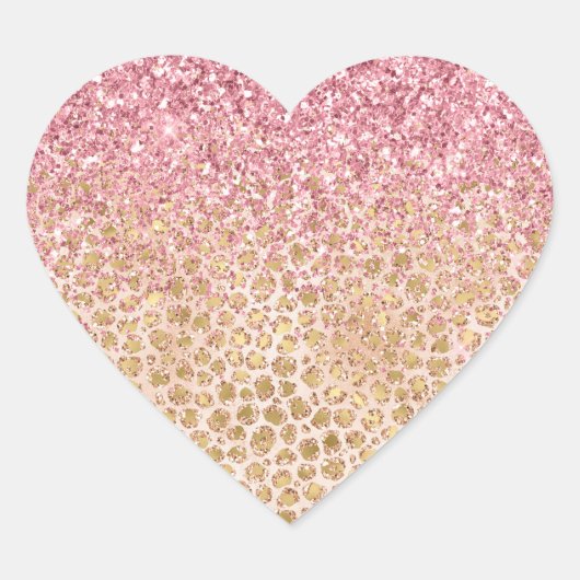 Girly Peach Gold leopard print roze Glitter Glitzy Hart Sticker (Voorkant)