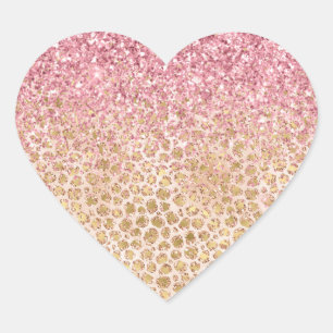 Girly Peach Gold leopard print roze Glitter Glitzy Hart Sticker
